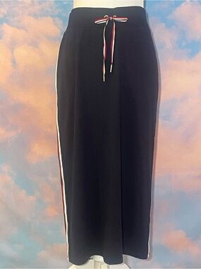 Sporty & Chic Navy w/Side Striped and Drawstring Jersey Skirt